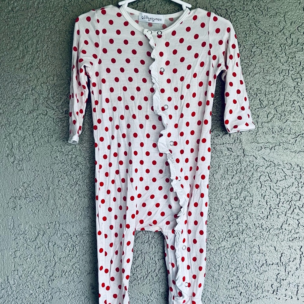 GUC 12-18m baby Goosebumps Red & White Polkadot One Piece Snap with Ruffles